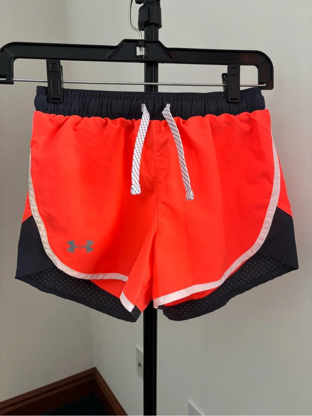 Under Armour Neon Coral and Black Girls' Running Shorts with White Drawcord